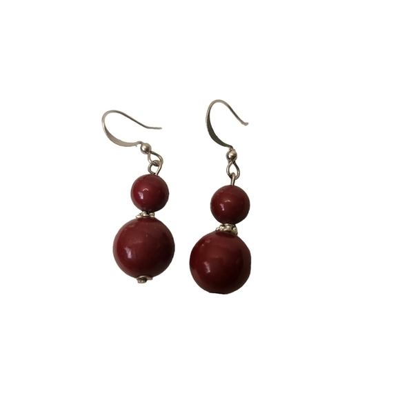 Dark Red Beaded Necklace, Earrings, and Bracelet - Picture 3 of 4